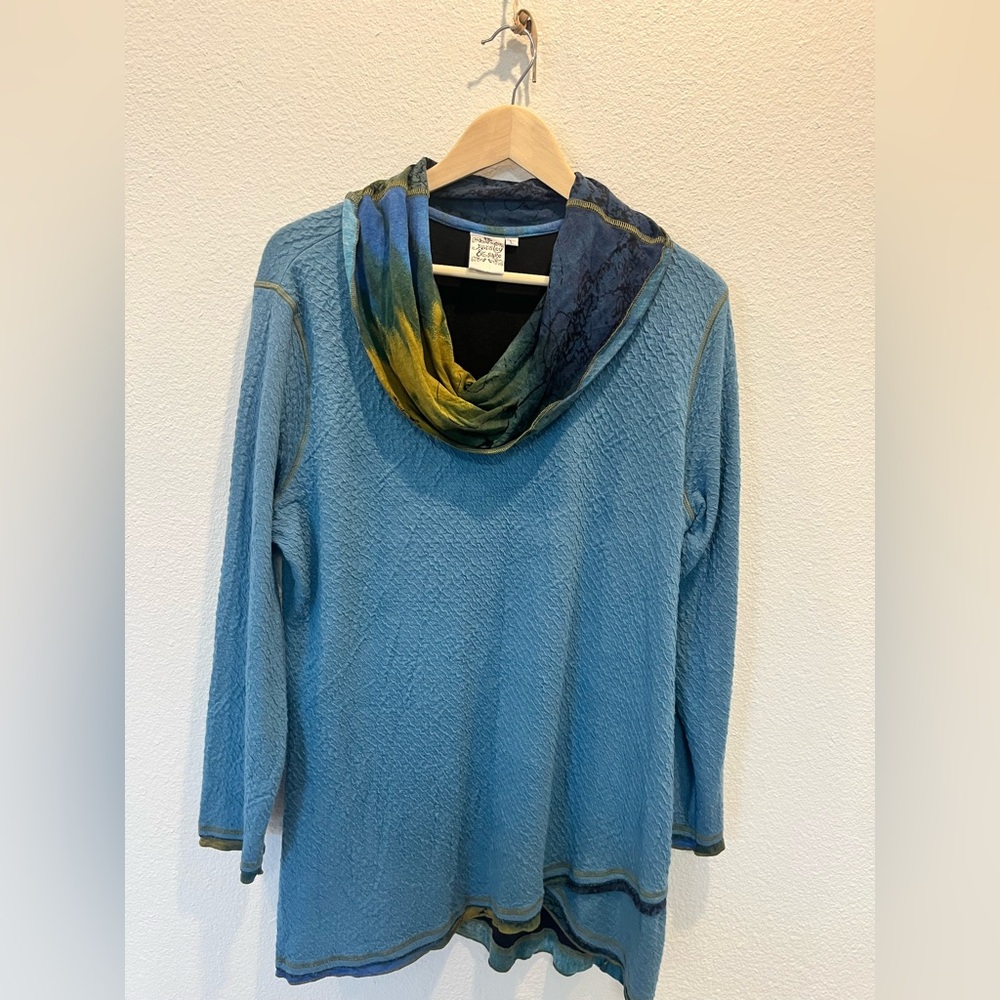 Parsley & Sage Blue and Yellow Cowl Neck Sweater